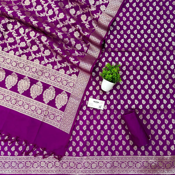 Purple Tedhi Patti Katan Silk Banarasi Suit