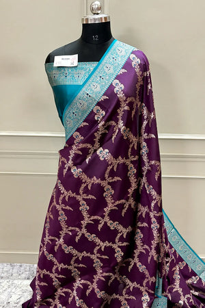 Purple and Teal Zari Silk Banarasi Saree