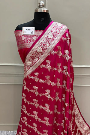 Rani Pink Papakipari Katan Silk Banarasi Saree