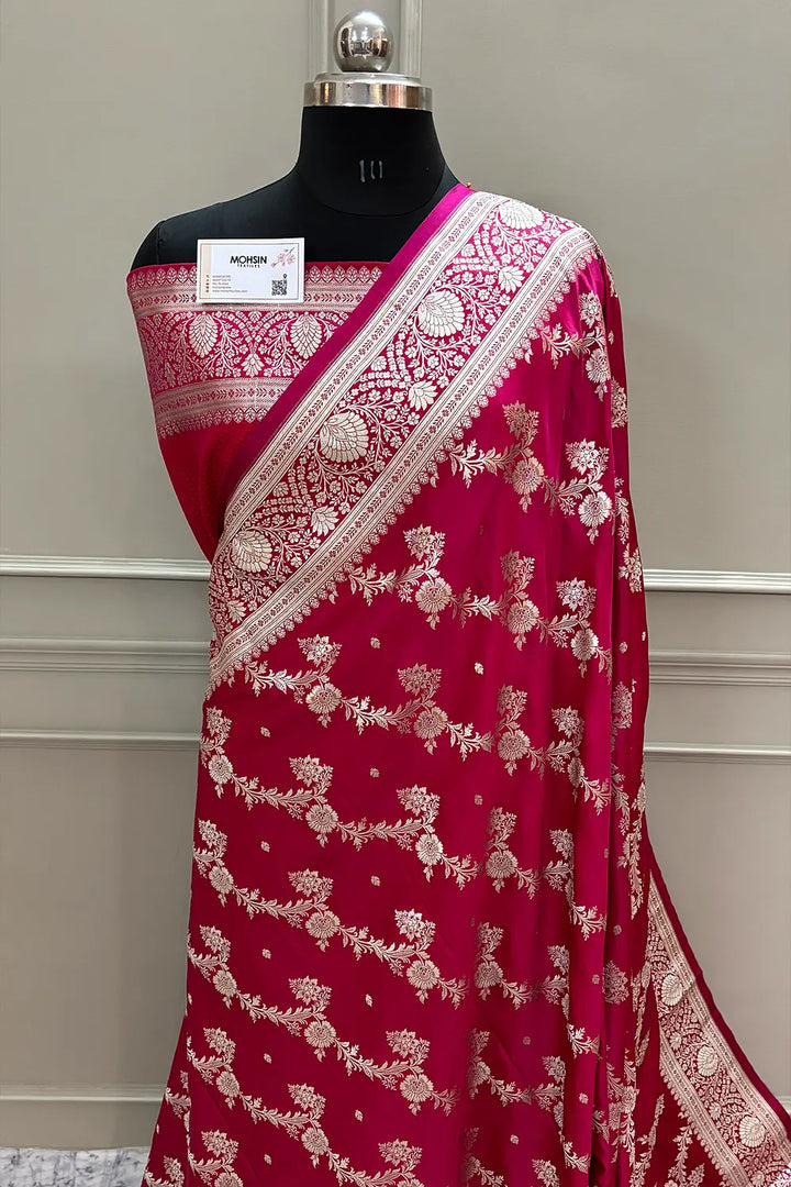 Rani Pink Papakipari Katan Silk Banarasi Saree