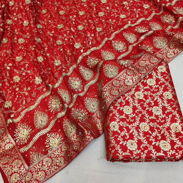 Red Floral Stone Work Kimkhab Silk Banarasi Gharara
