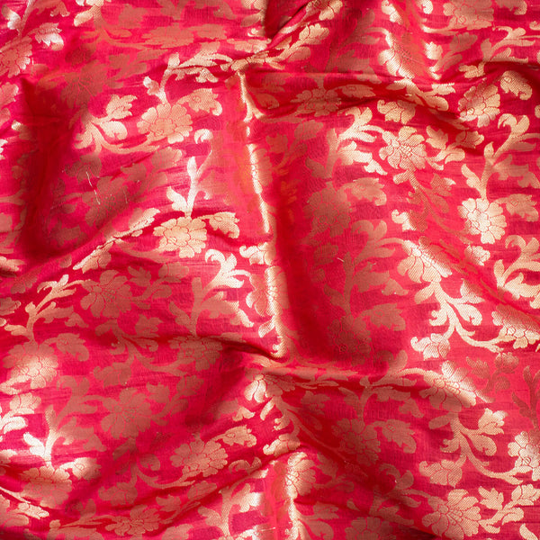 Red Golden Zari Banarasi Musrize Silk Fabric