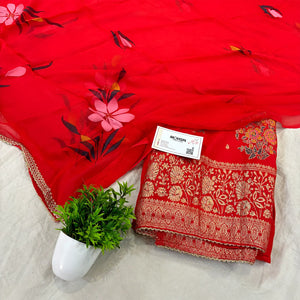 Red Golden Zari Dola Silk Salwar Suit