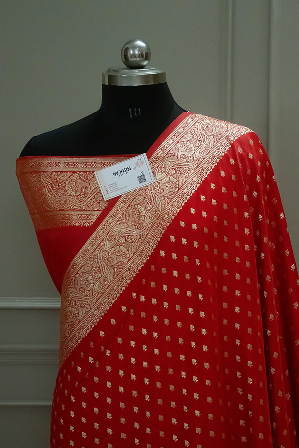 Red Golden Zari Katan Silk Banarasi Saree