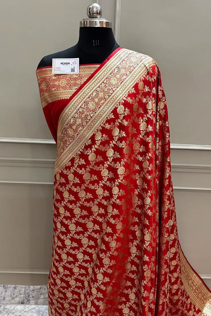 Red Golden Zari Katan Silk Banarasi Saree