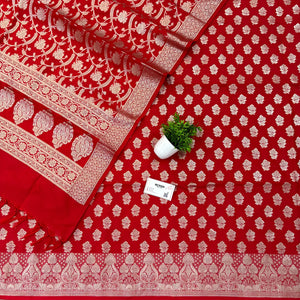 Red Golden Zari Katan Silk Banarasi Suit