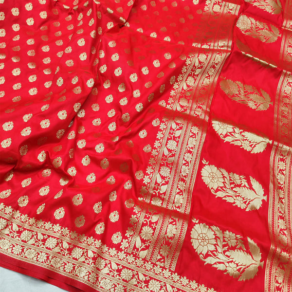 Red Handloom Pure Katan Silk Banarasi Saree