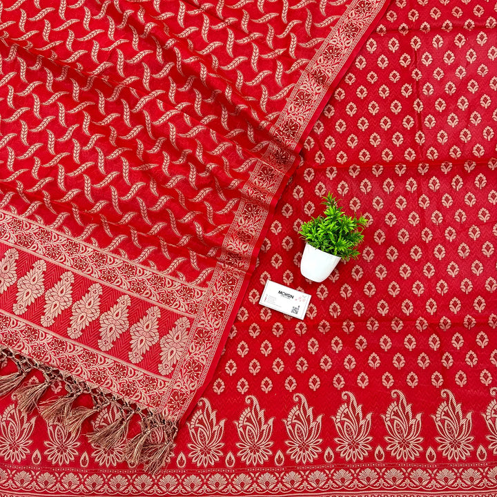 Red Jwala Buti Cotton Silk Banarasi Suit