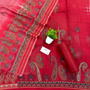 Red Printed Cotton Silk Salwar Suit