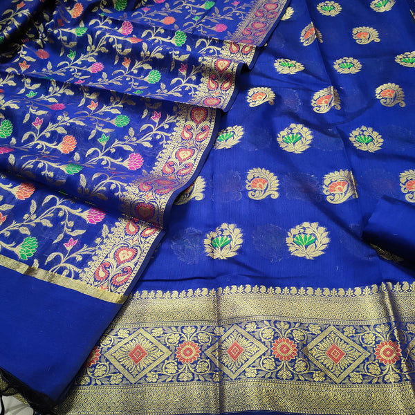 Royal Blue Colorful Meenakari Banarasi Silk Suit