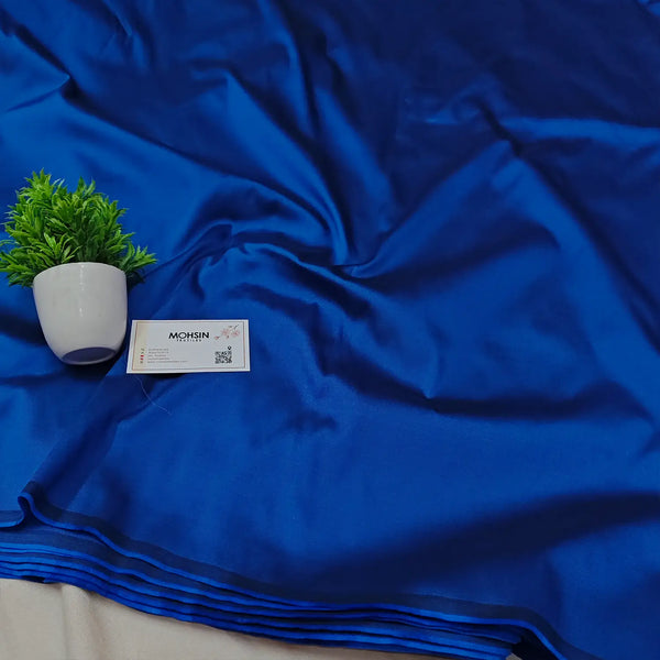 Royal Blue Plain Satin Silk Banarasi Fabric