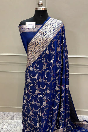 Royal Blue Suhani Jaal Katan Silk Banarasi Saree