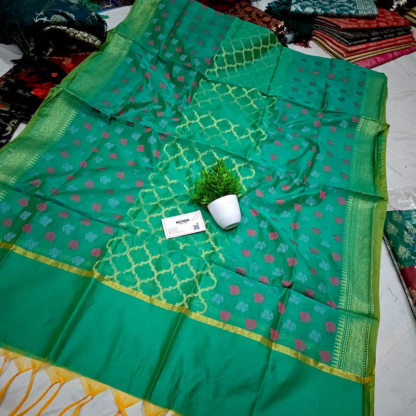 Sea Green Golden Zari Banarasi Silk Dupatta