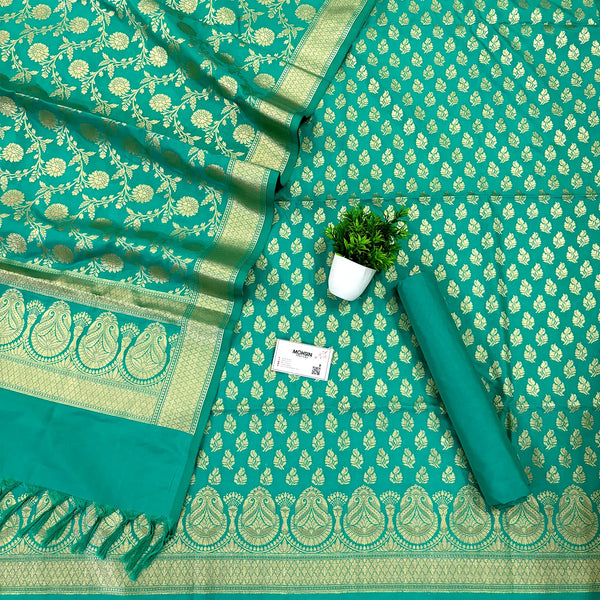 Sea Green Golden Zari Katan Silk Banarasi Suit