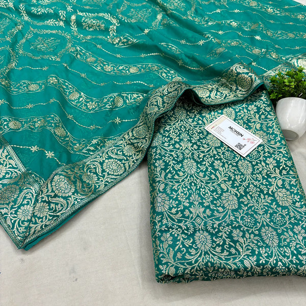 Sea Green Golden Zari Kimkhab Silk Banarasi Gharara