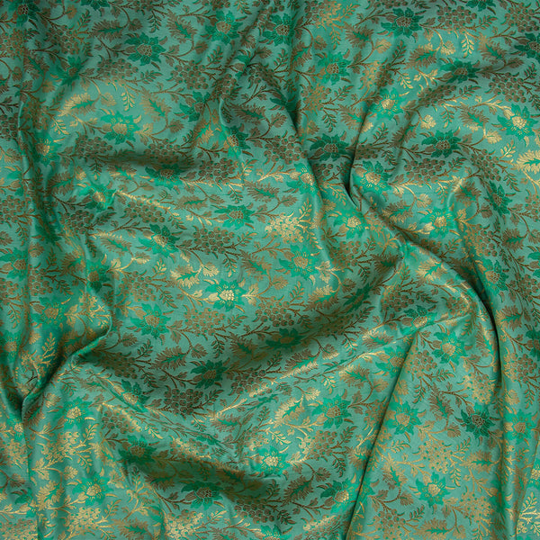 Sea Green Handloom Katan Brocade Silk Fabric
