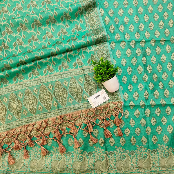 Sea Green Kacchi Carry Fire Cotton Banarasi Suit