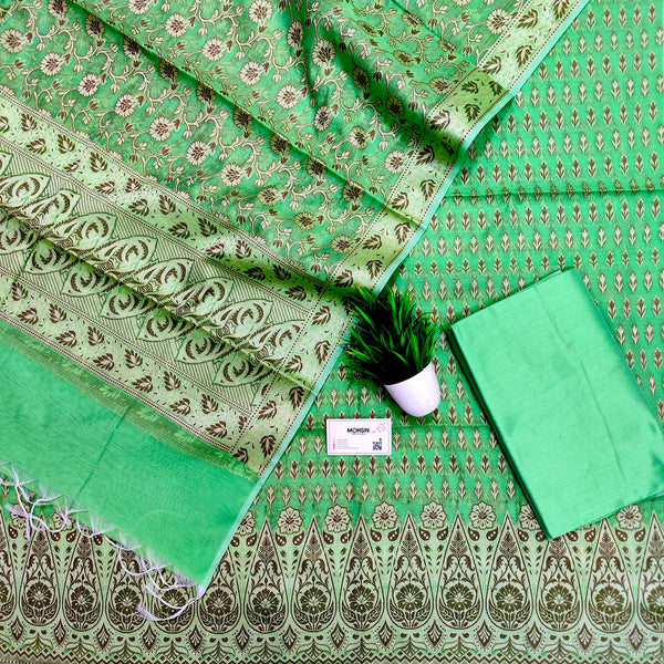 Sea Green Resham Zari Cotton Silk Banarasi Suit