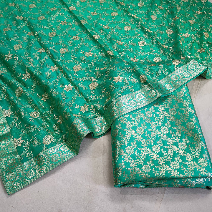 Sea Green Golden Zari Kimkhab Silk Banarasi Gharara