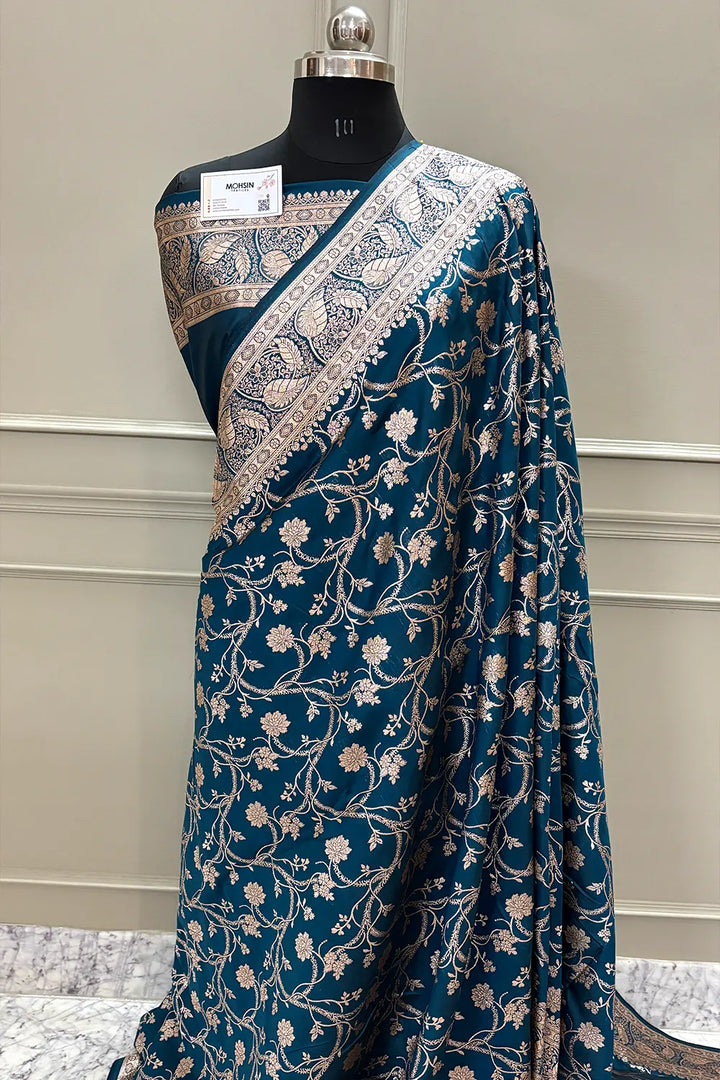 Teal Golden Zari Katan Silk Banarasi Saree