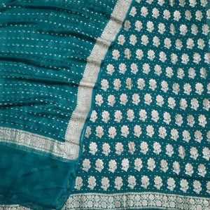 Teal Handloom Georgette Silk Banarasi Suit
