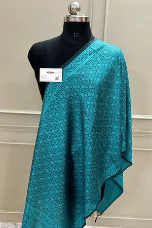 Teal Resham Zari Silk Banarasi Stole