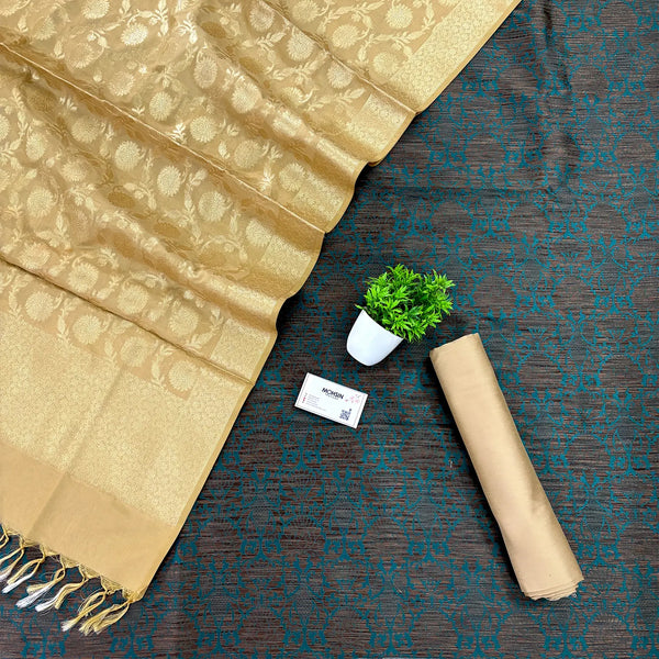 Teal and Beige Katan Silk Banarasi Suit