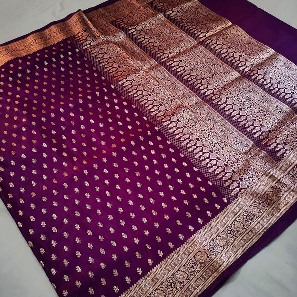 Violet Handloom Pure Katan Silk Banarasi Saree
