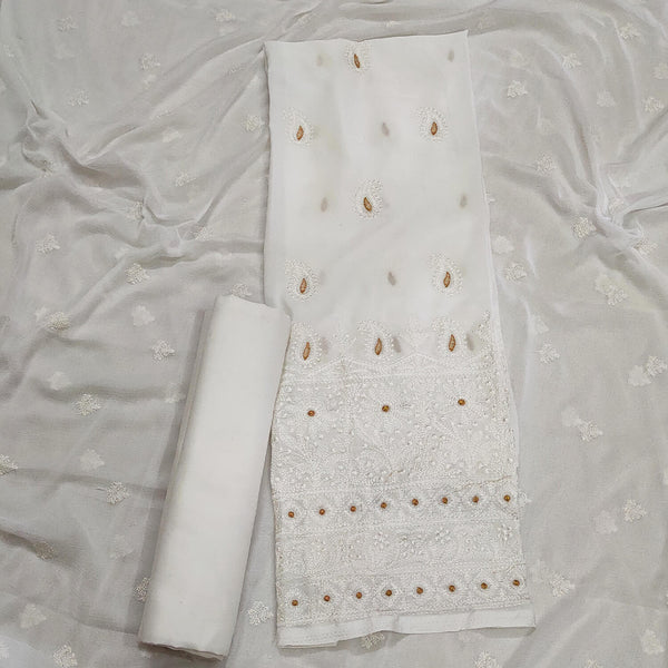 White Dyeable Chikankari Chiffon Banarasi Suit