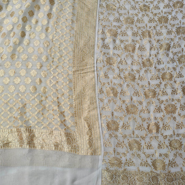 White Dyeable Handloom Georgette Silk Banarasi Suit