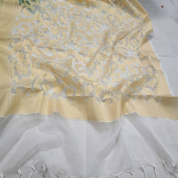 White Golden Zari Banarasi Organza Silk Dupatta