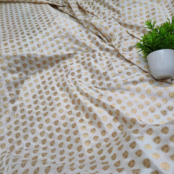 White Golden Zari Katan Silk Banarasi Fabric