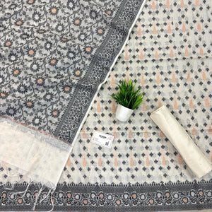 White Resham Zari Banarasi Silk Suit