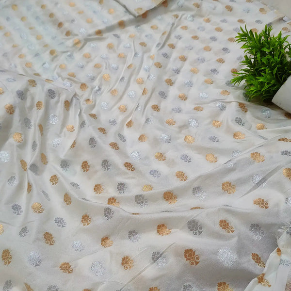 White Sona Rupa Katan Silk Banarasi Fabric