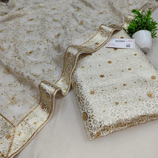 White Stone Work Kimkhab Silk Banarasi Gharara