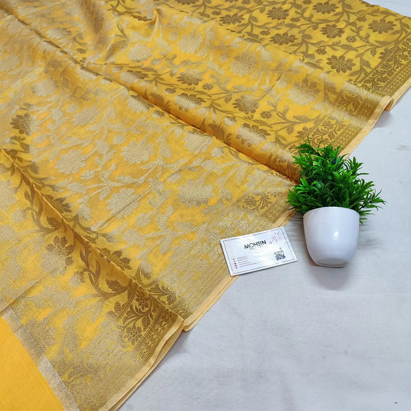 Yellow Golden Zari Banarasi Silk Dupatta