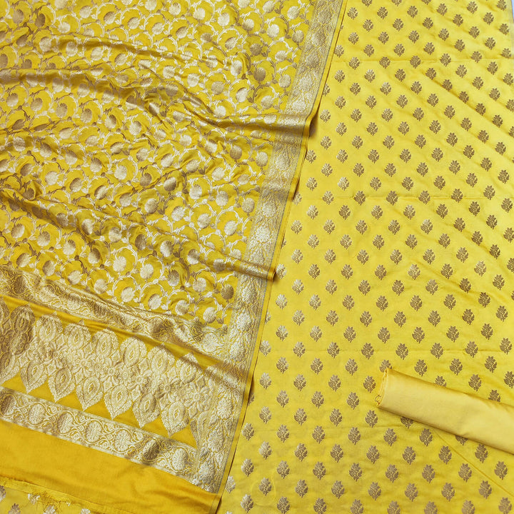 Yellow Golden Zari Katan Silk Banarasi Suit