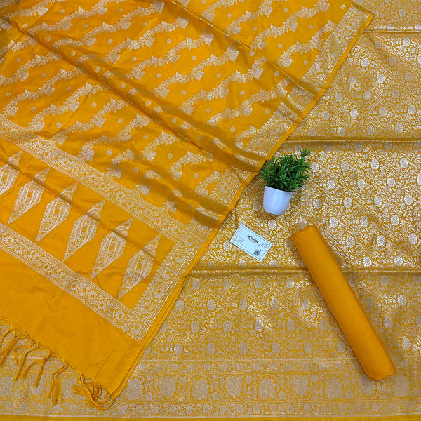 Yellow Golden Zari Katan Silk Banarasi Suit