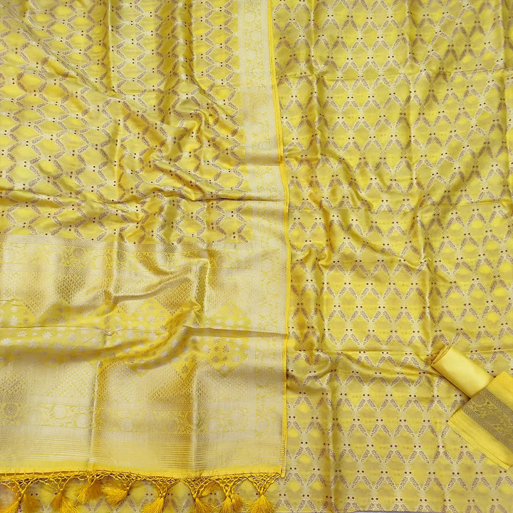 Yellow Golden Zari Viscos Georgette Banarasi Suit