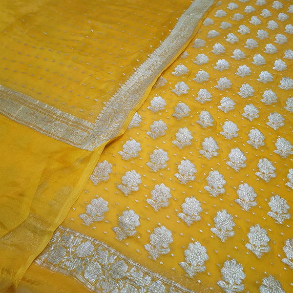 Yellow Pure Khaddi Handloom Georgette Silk Banarasi Suit
