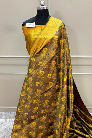 Yellow Resham Zari Banarasi Silk Saree