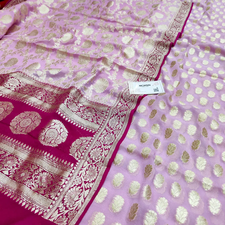 Baby Pink and Pink Khilti Kalli Georgette Silk Banarasi Suit