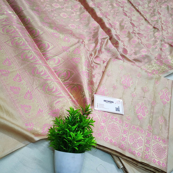 Beige Pink Meena Katan Silk Banarasi Suit