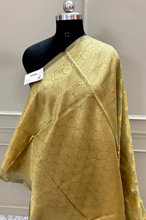 Beige Resham Zari Cotton Silk Banarasi Saree