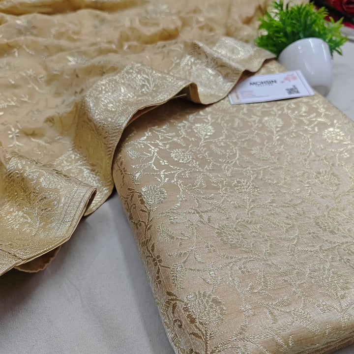 Beige Golden Zari Kimkhab Silk Banarasi Gharara