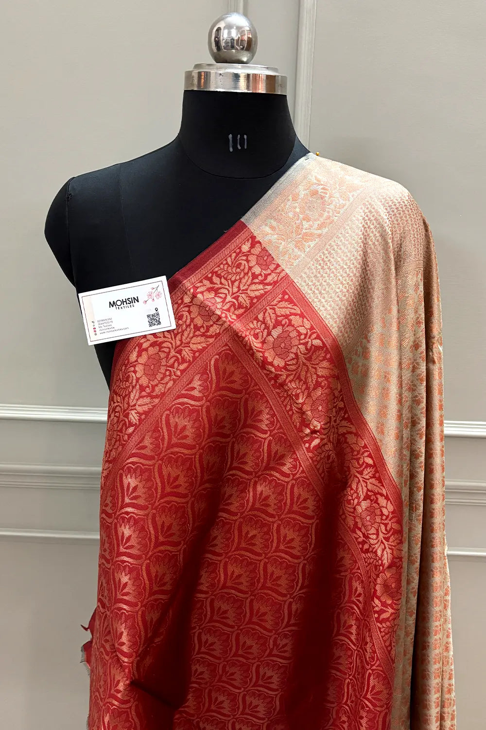 Beige and Maroon Blue Silky Banarasi Saree