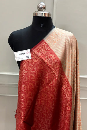 Beige and Maroon Blue Silky Banarasi Saree