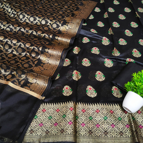 Black Meenakari Golden Zari Banarasi Silk Salwar Suit