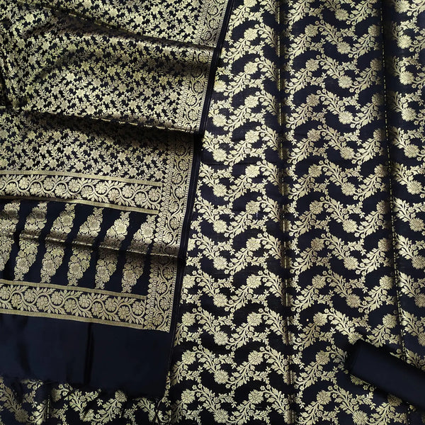 Black Moglai Jaal Satin Silk Banarasi Suit