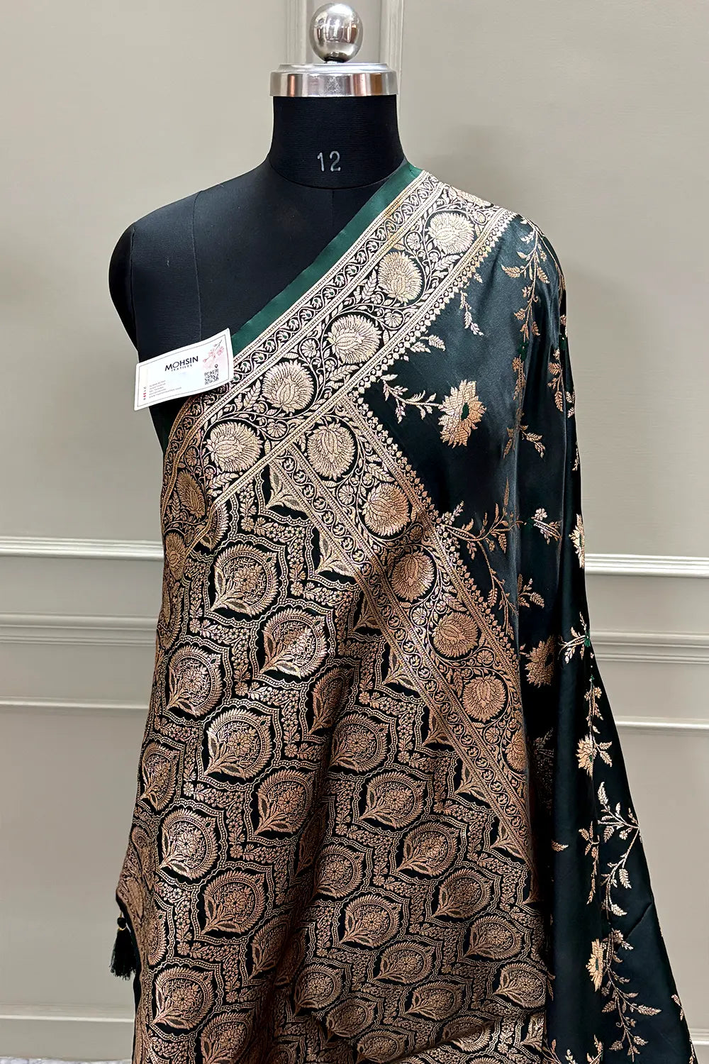 Bottle Green Golden Zari Katan Silk Banarasi Saree